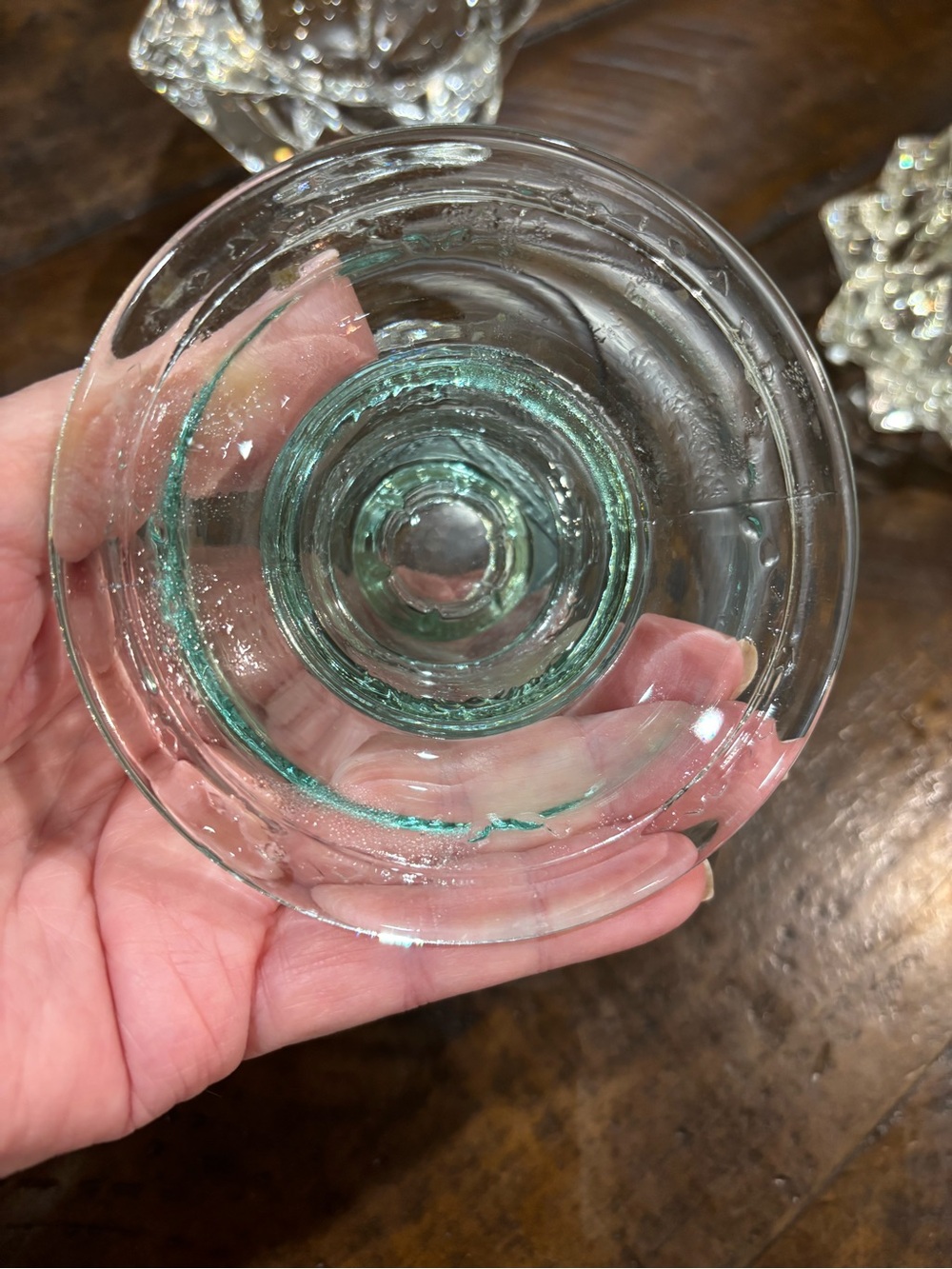 Aqua Embossed Glass Inkwell Candle Holder - Decorative Accent - Picture 4 of 5